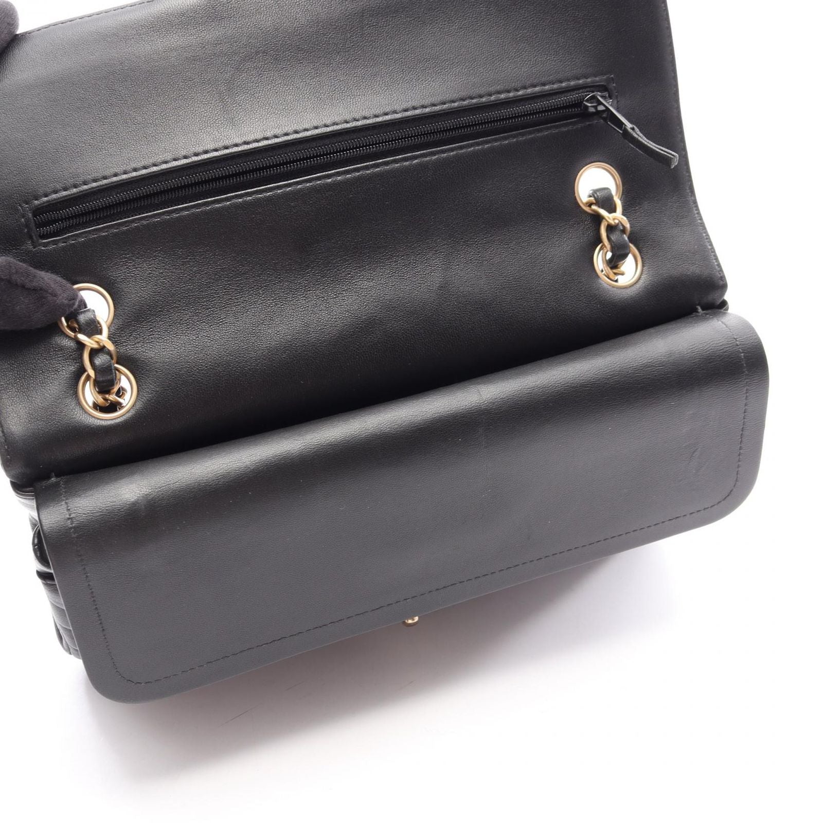 Chanel Shoulder Bag Blanc Stitch Double Flap Black Lambskin Chain — view 7