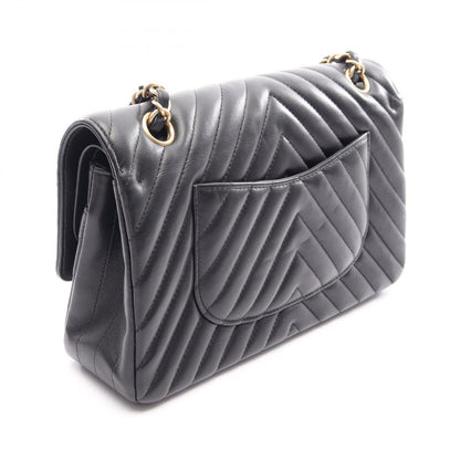 Chanel Shoulder Bag Blanc Stitch Double Flap Black Lambskin Chain — view 2