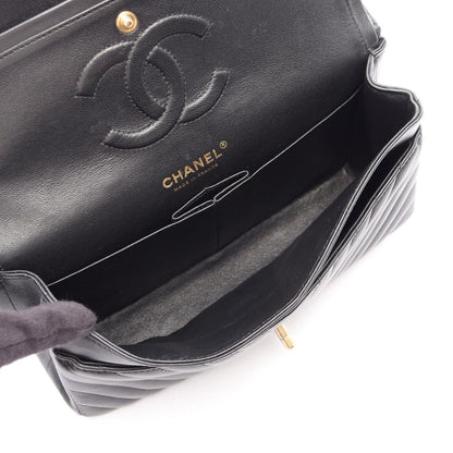 Chanel Shoulder Bag Blanc Stitch Double Flap Black Lambskin Chain — view 3