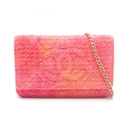 Chanel Shoulder Bag Quilted CC Logo Pink Fabric Chain Wallet
