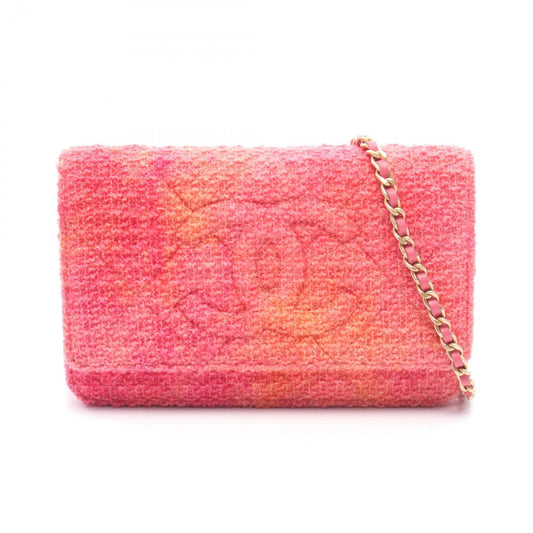 Chanel Shoulder Bag Quilted CC Logo Pink Fabric Chain Wallet
