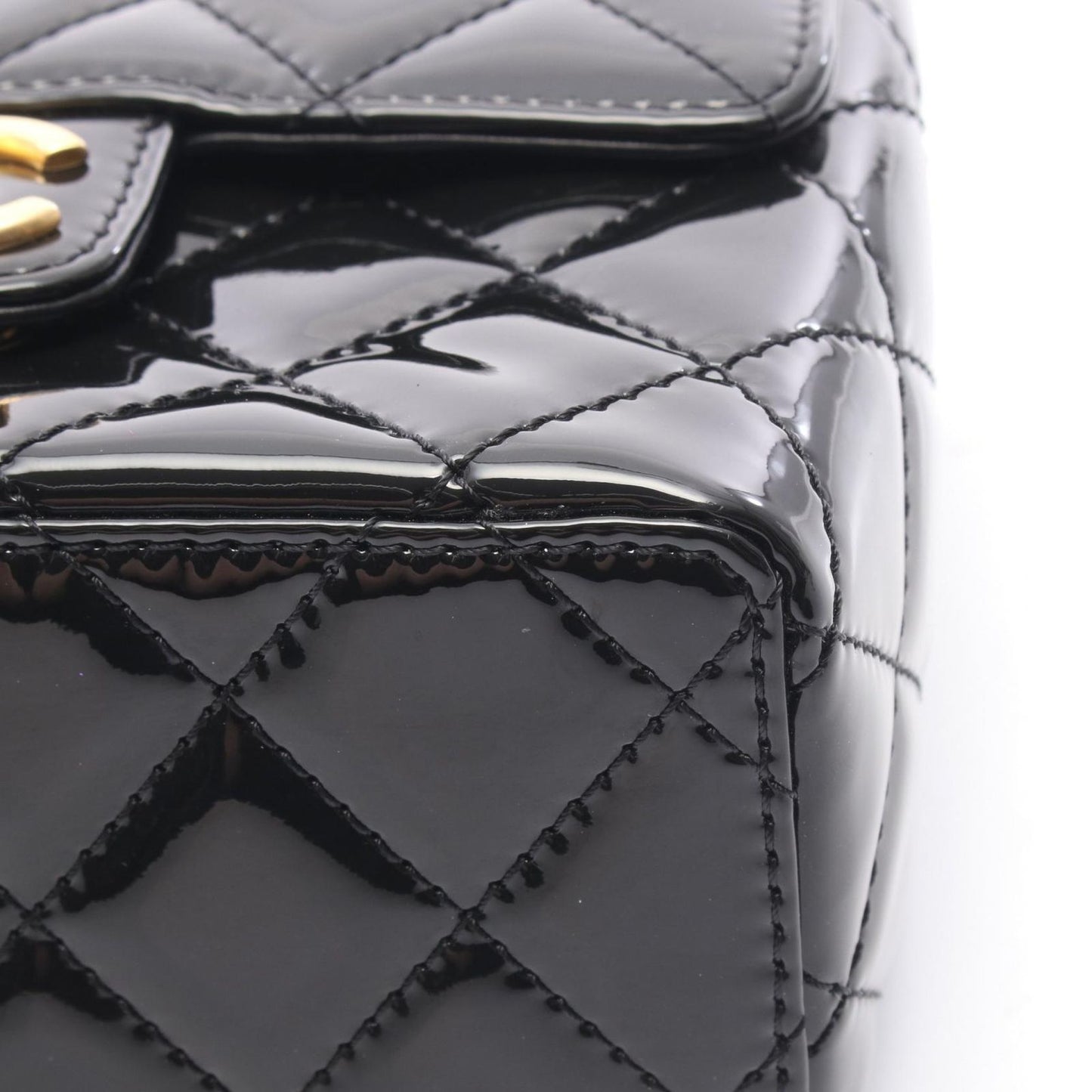 Chanel Shoulder Bag Mini Quilted Chain Black Patent Leather — view 6