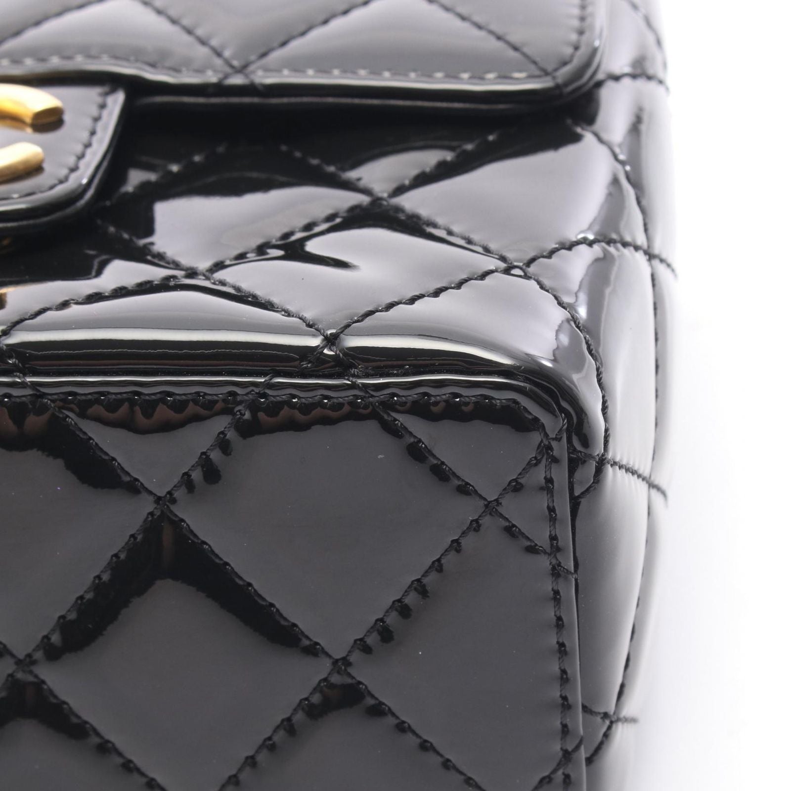 Chanel Shoulder Bag Mini Quilted Chain Black Patent Leather — view 6