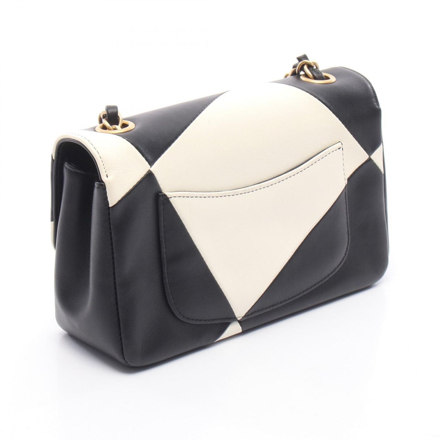 Chanel Shoulder Bag Black White Lambskin Chain — view 2
