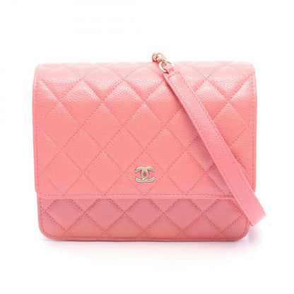 Chanel Shoulder Bag Quilted Pink Caviar Leather Chain Wallet