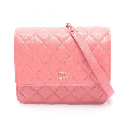 Chanel Shoulder Bag Quilted Pink Caviar Leather Chain Wallet