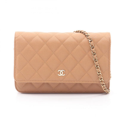 Chanel Shoulder Bag Quilted Camel Caviar Leather Chain Wallet