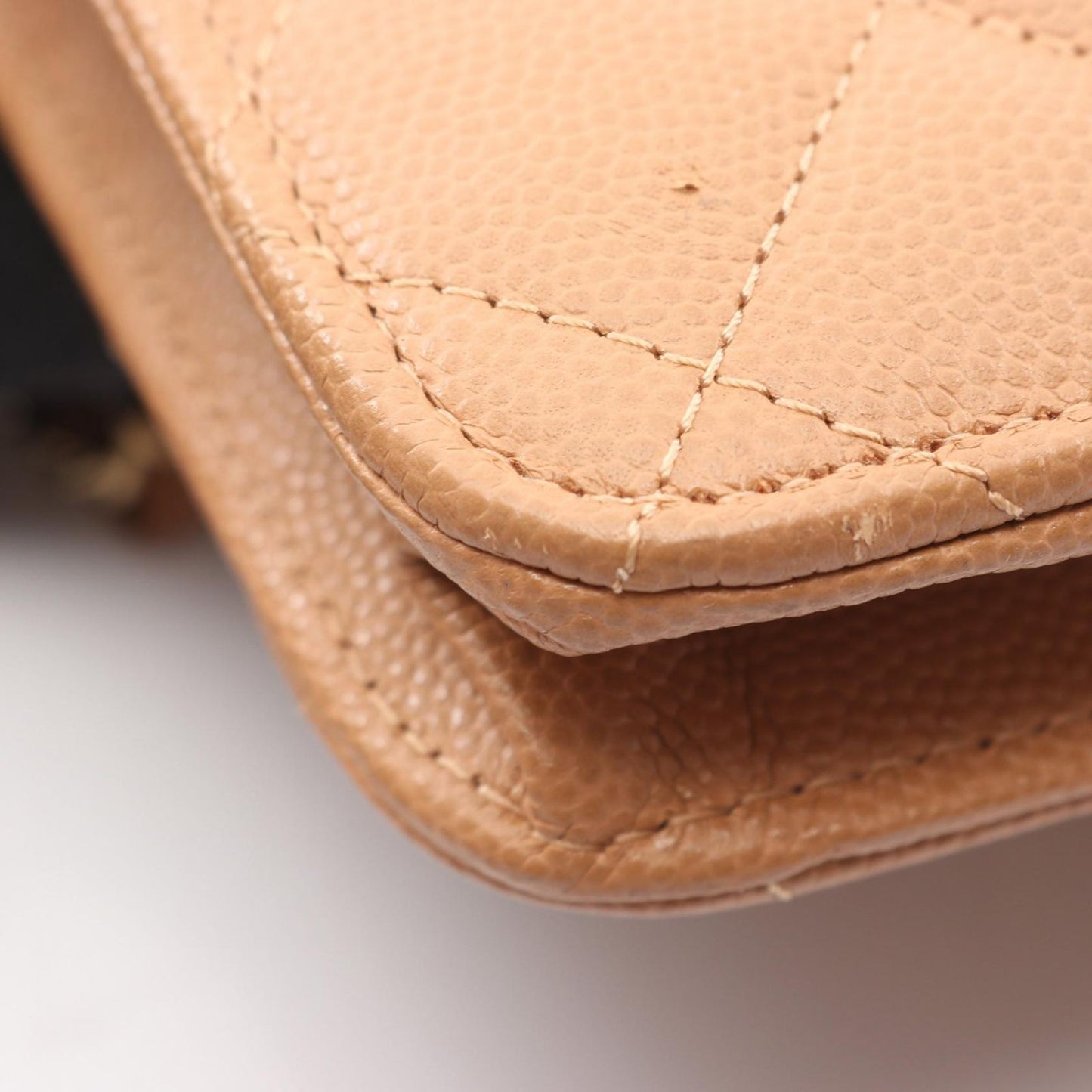 Chanel Shoulder Bag Quilted Camel Caviar Leather Chain Wallet — view 7