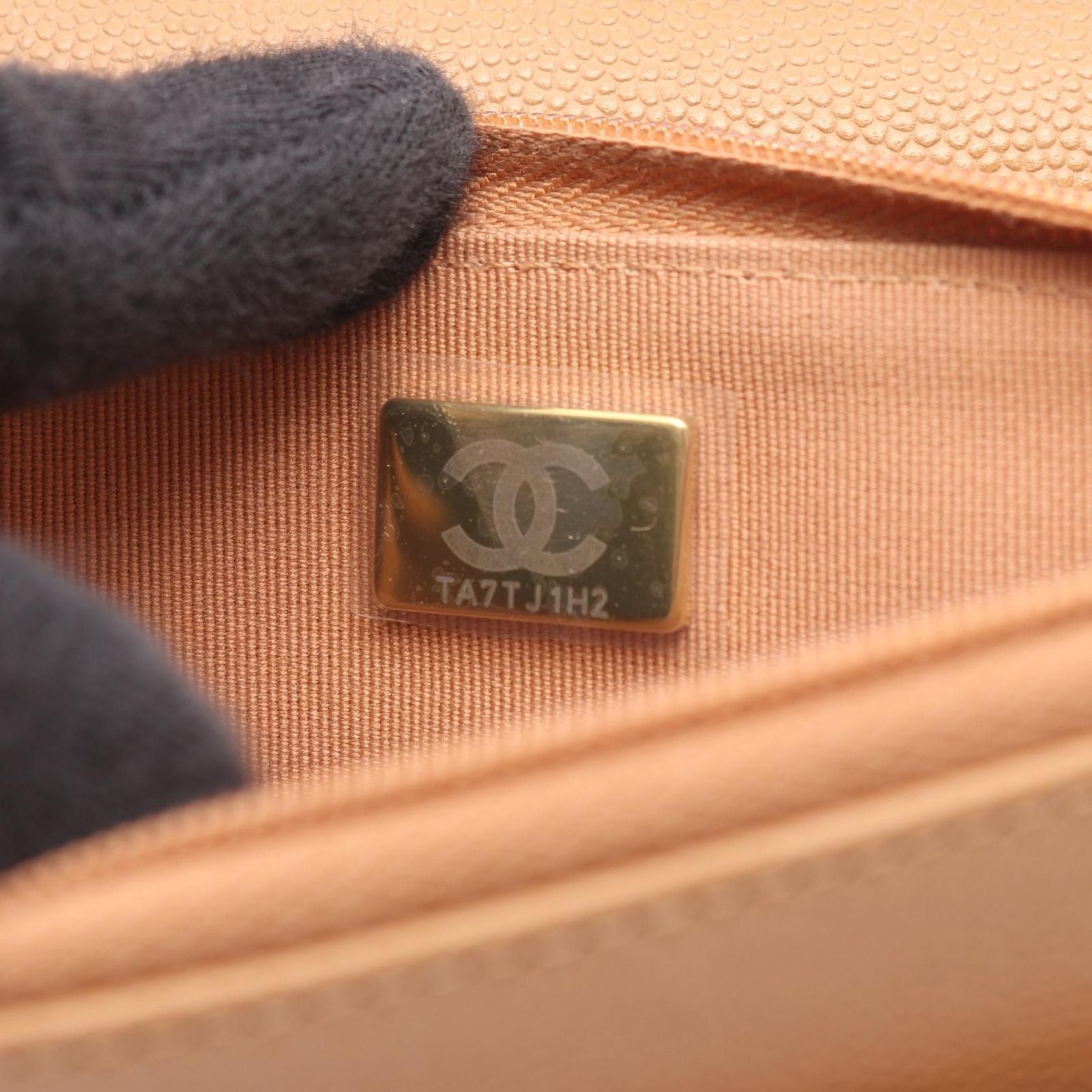Chanel Shoulder Bag Quilted Camel Caviar Leather Chain Wallet — view 6