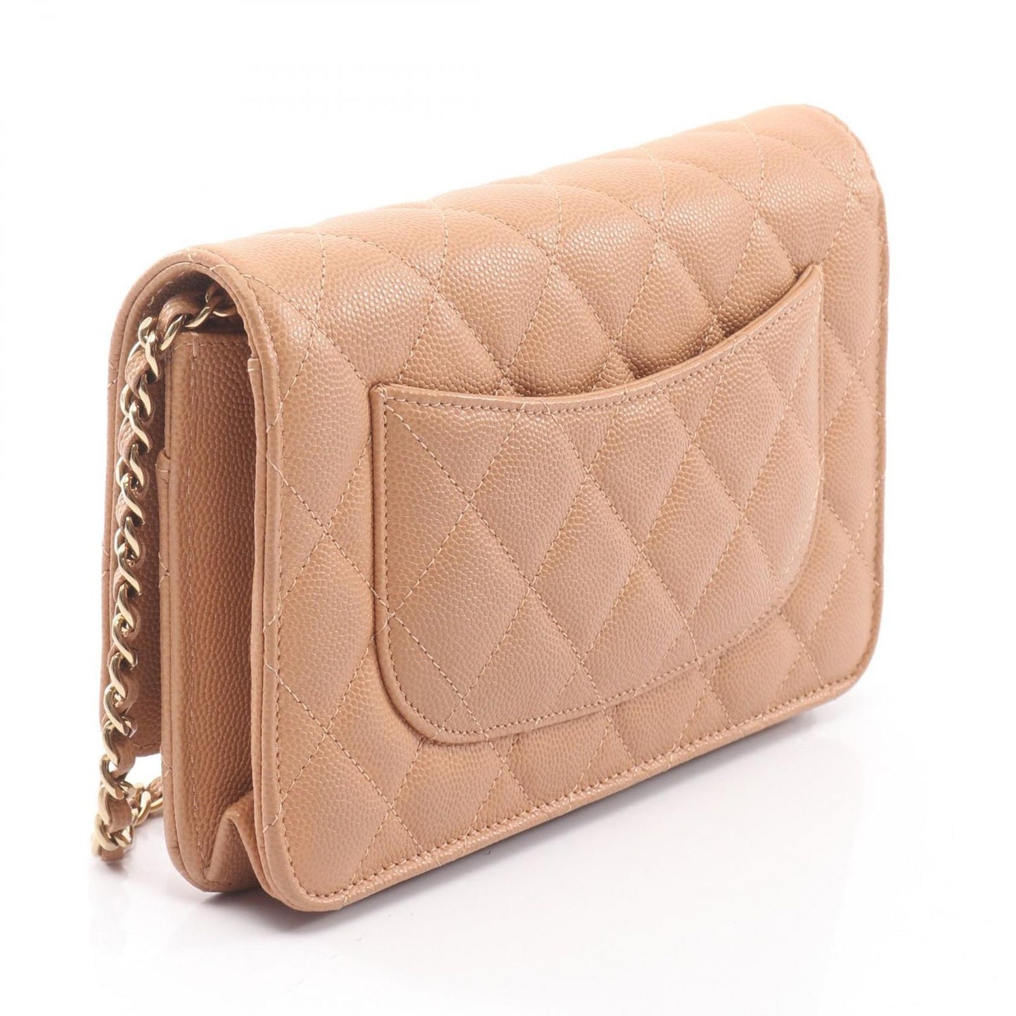 Chanel Shoulder Bag Quilted Camel Caviar Leather Chain Wallet — view 2