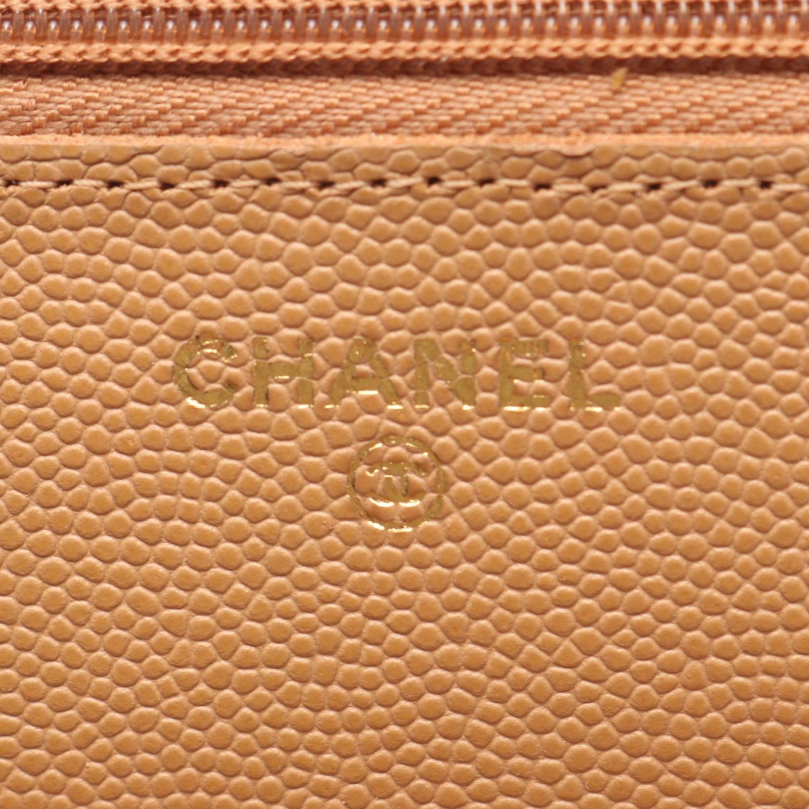 Chanel Shoulder Bag Quilted Camel Caviar Leather Chain Wallet — view 5