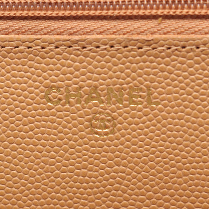 Chanel Shoulder Bag Quilted Camel Caviar Leather Chain Wallet — view 5