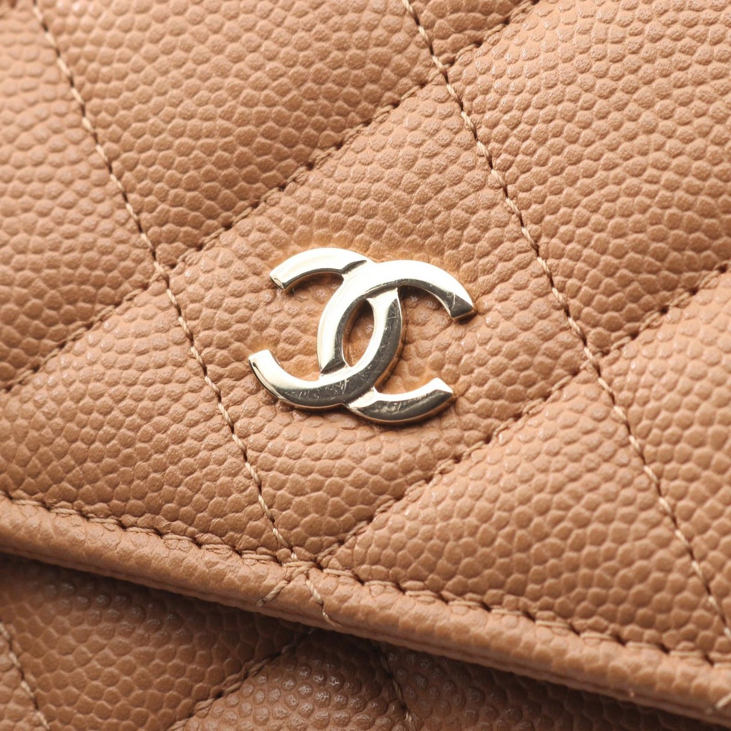 Chanel Shoulder Bag Quilted Camel Caviar Leather Chain Wallet — view 8