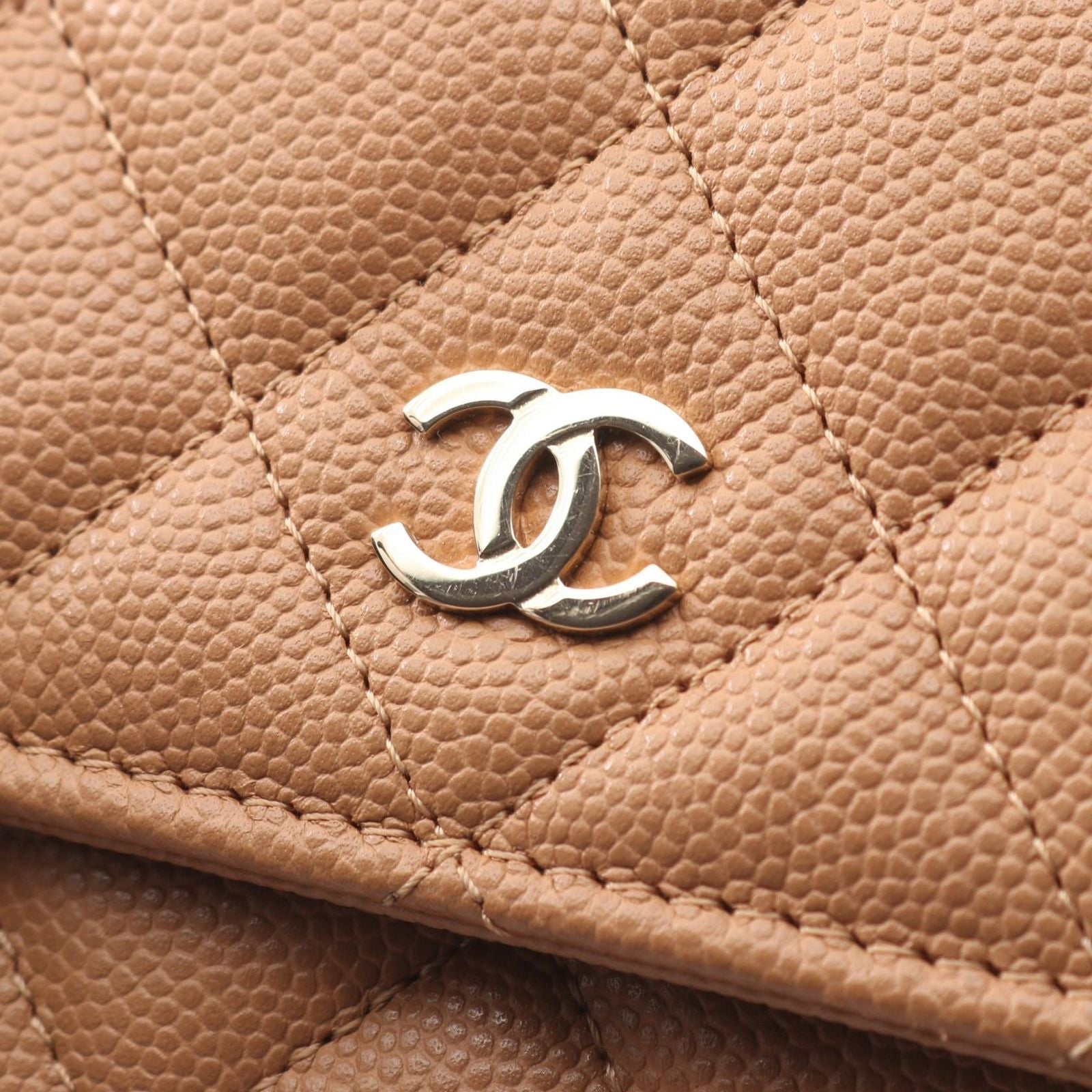 Chanel Shoulder Bag Quilted Camel Caviar Leather Chain Wallet — view 8
