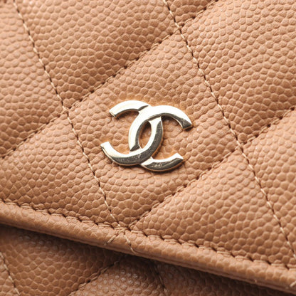 Chanel Shoulder Bag Quilted Camel Caviar Leather Chain Wallet — view 8
