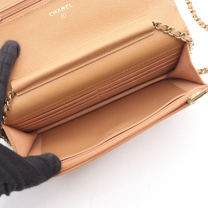 Chanel Shoulder Bag Quilted Camel Caviar Leather Chain Wallet — view 3