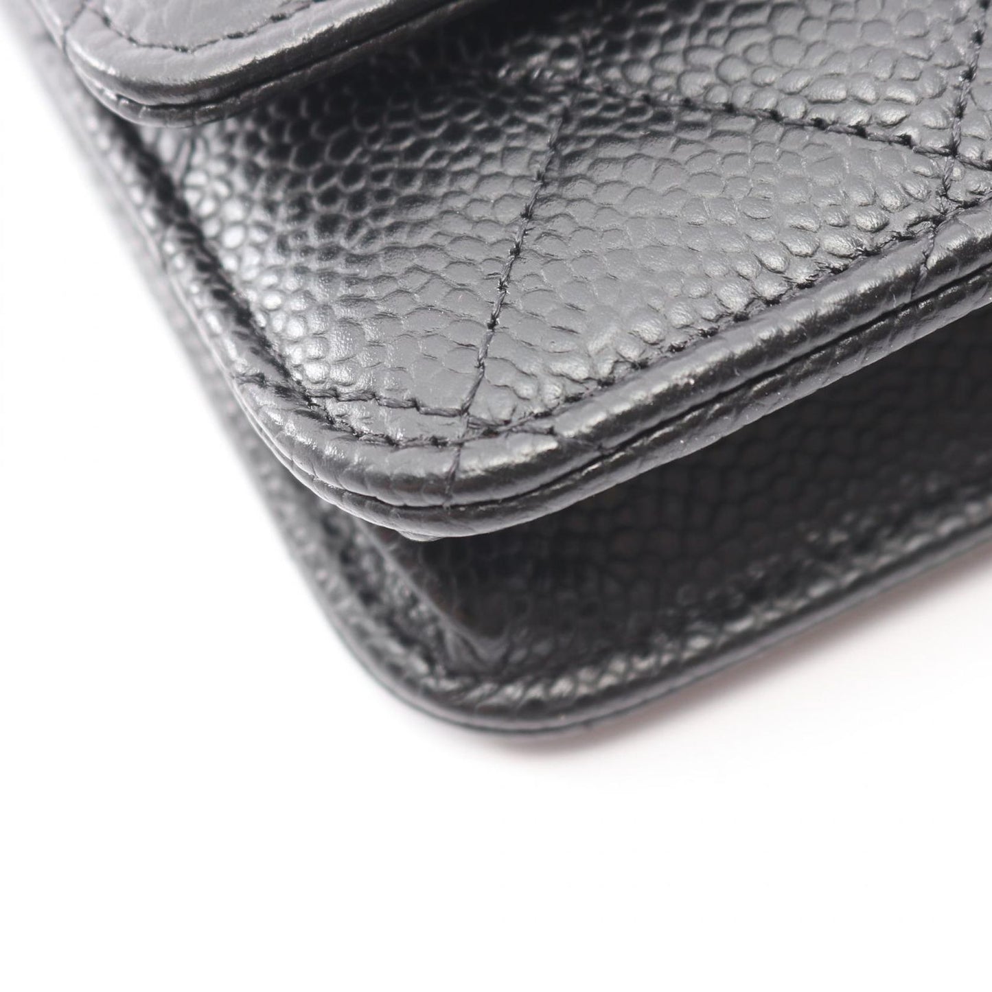 Chanel Shoulder Bag Quilted Black Caviar Leather Chain Wallet — view 7