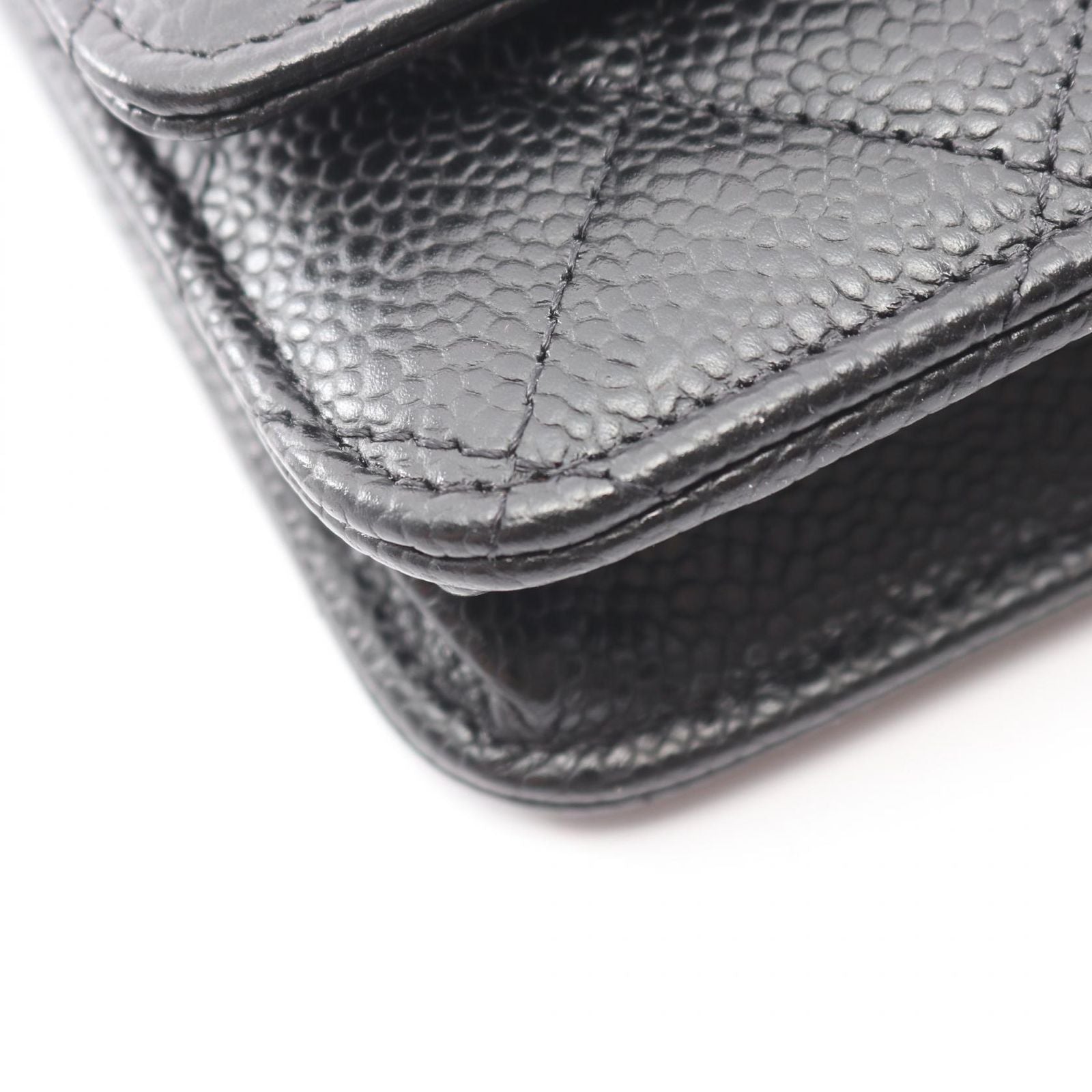 Chanel Shoulder Bag Quilted Black Caviar Leather Chain Wallet — view 7