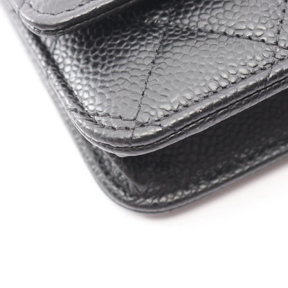 Chanel Shoulder Bag Quilted Black Caviar Leather Chain Wallet — view 7