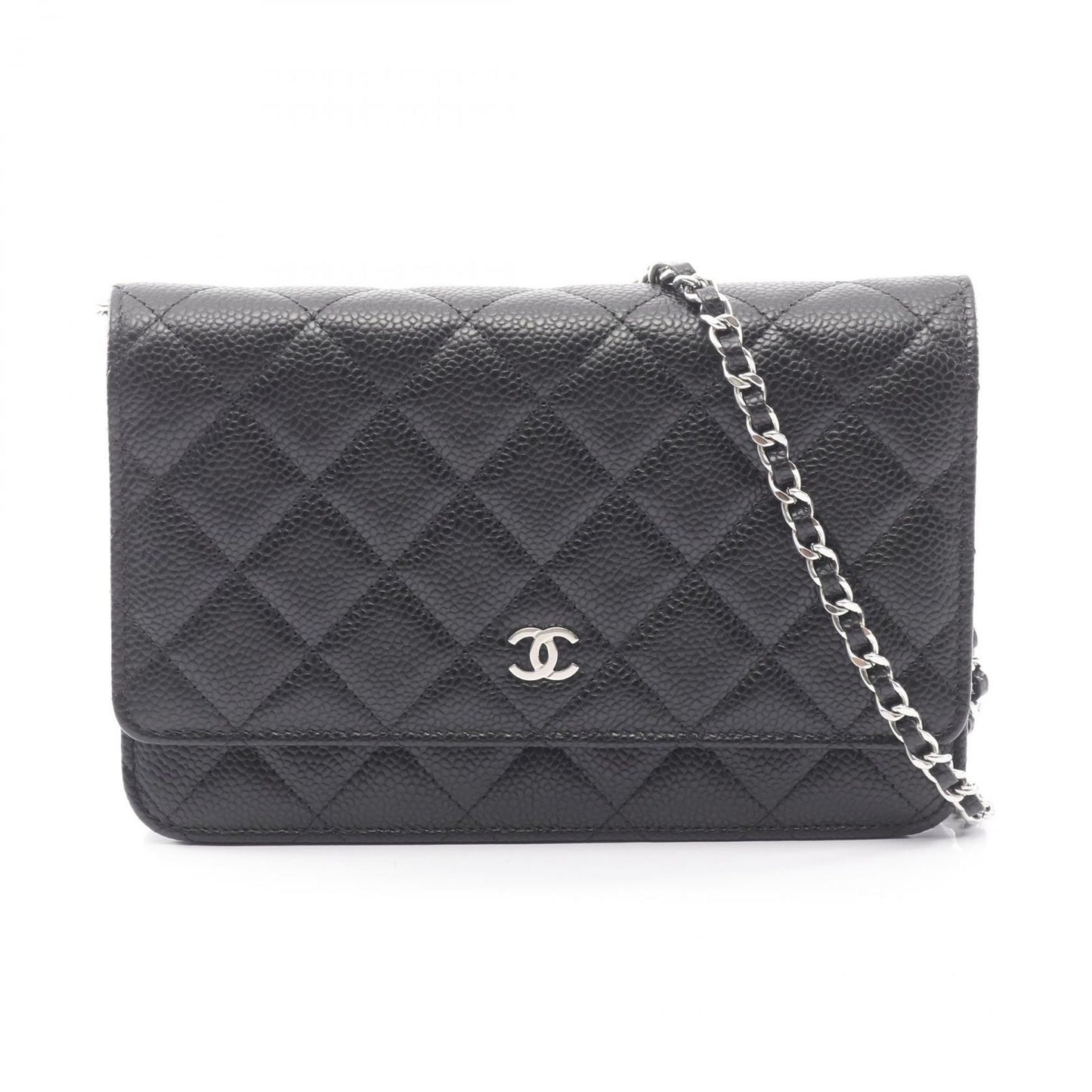Chanel Shoulder Bag Quilted Black Caviar Leather Chain Wallet