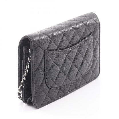 Chanel Shoulder Bag Quilted Black Caviar Leather Chain Wallet — view 2