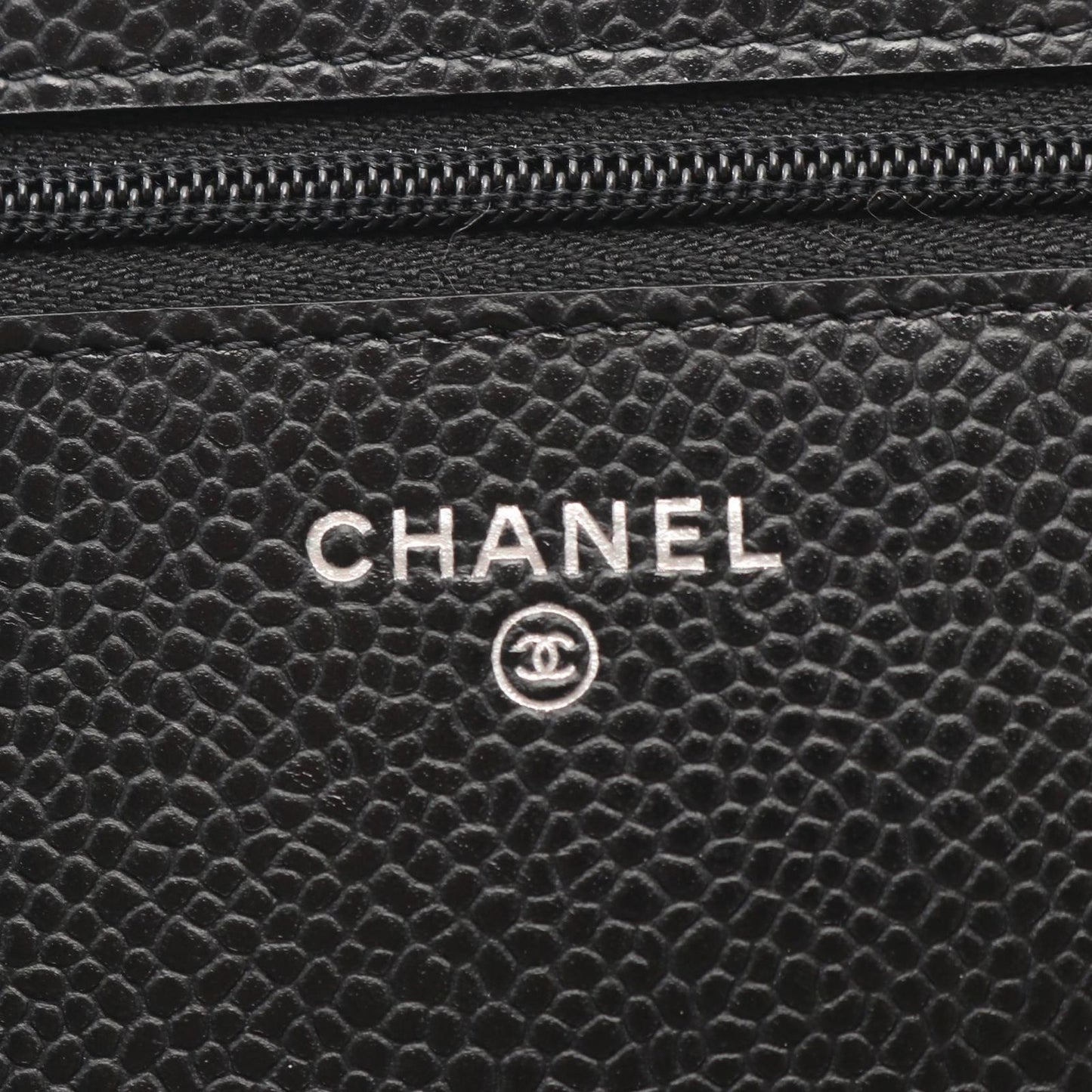 Chanel Shoulder Bag Quilted Black Caviar Leather Chain Wallet — view 5