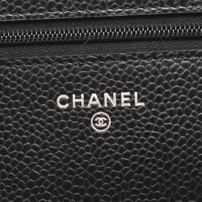 Chanel Shoulder Bag Quilted Black Caviar Leather Chain Wallet — view 5