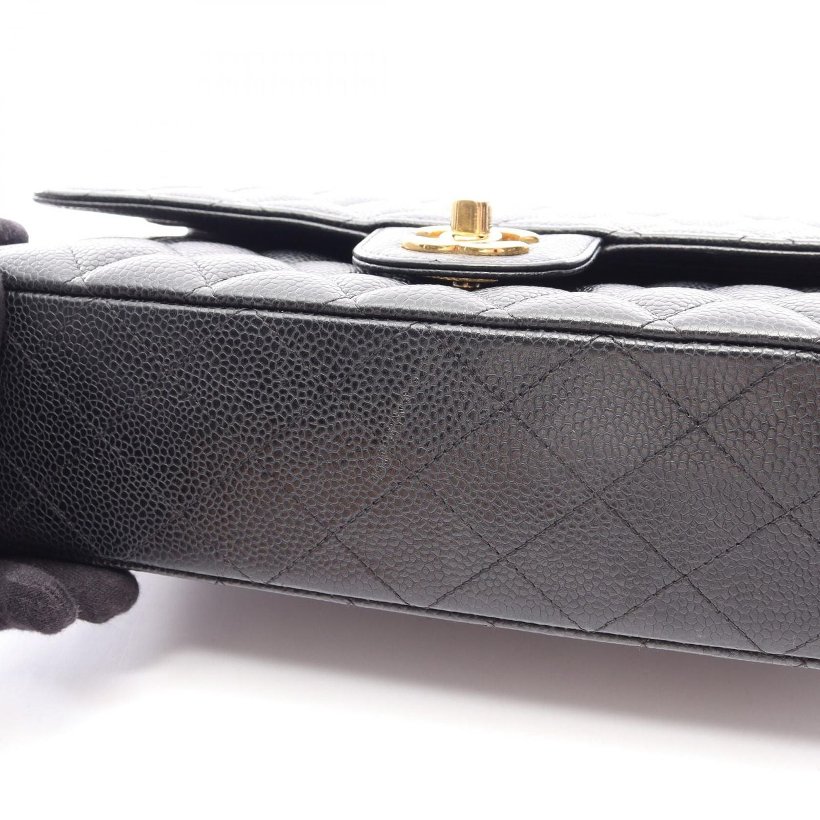 Chanel Shoulder Bag Quilted Double Flap Black Caviar Leather Chain — view 9