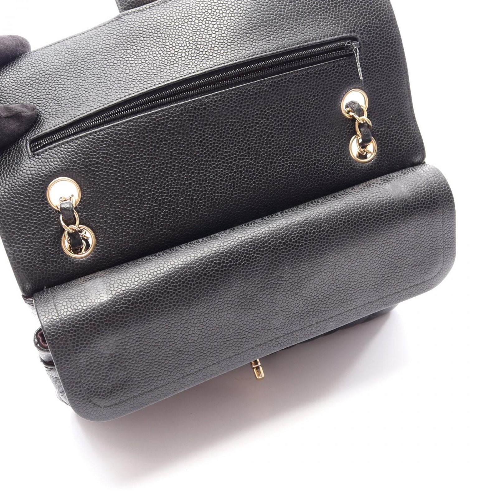 Chanel Shoulder Bag Quilted Double Flap Black Caviar Leather Chain — view 8