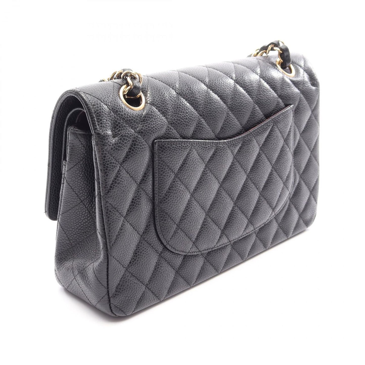 Chanel Shoulder Bag Quilted Double Flap Black Caviar Leather Chain — view 2