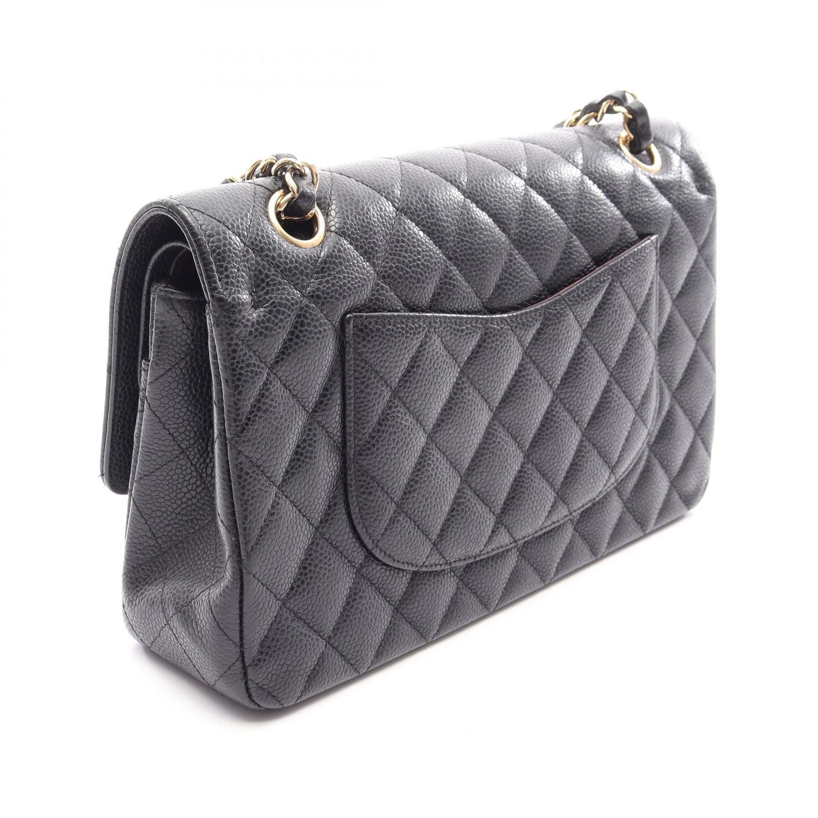Chanel Shoulder Bag Quilted Double Flap Black Caviar Leather Chain — view 2
