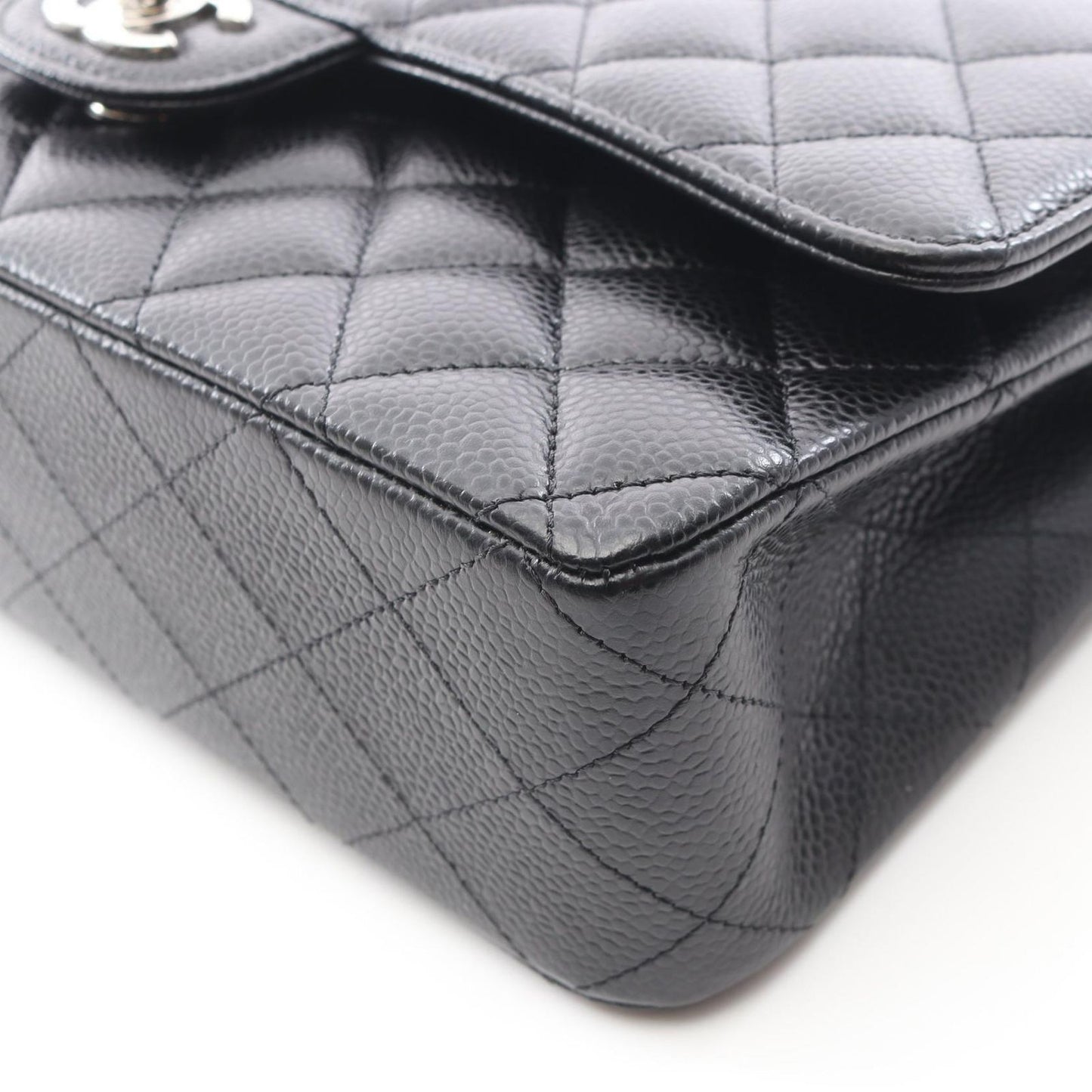 Chanel Shoulder Bag Quilted Double Flap Black Caviar Leather Chain — view 8