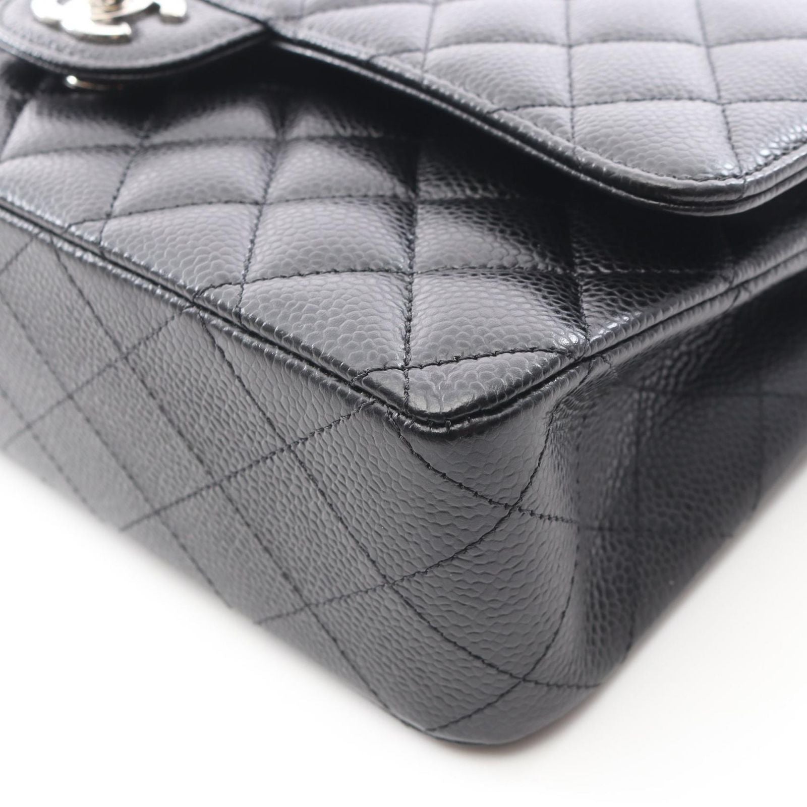 Chanel Shoulder Bag Quilted Double Flap Black Caviar Leather Chain — view 8