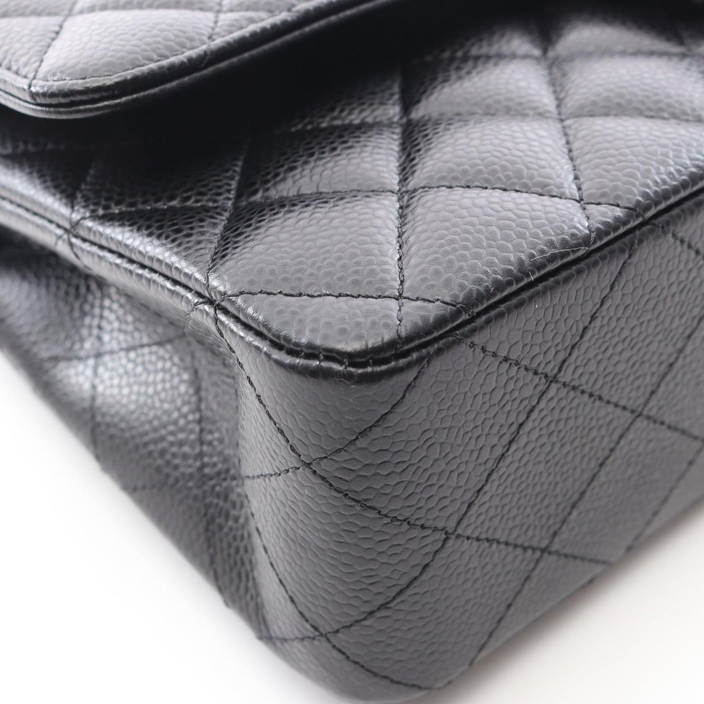 Chanel Shoulder Bag Quilted Double Flap Black Caviar Leather Chain — view 9