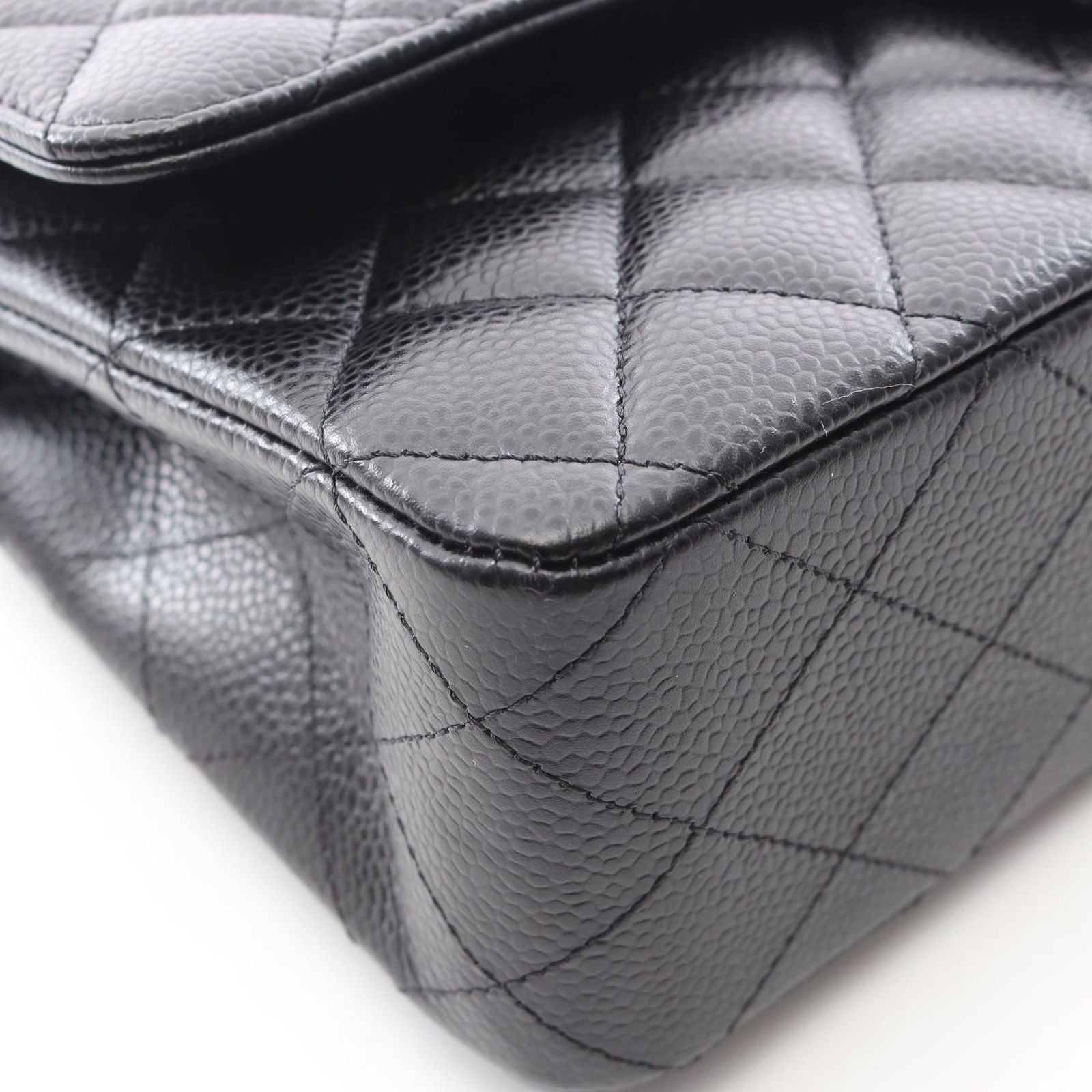 Chanel Shoulder Bag Quilted Double Flap Black Caviar Leather Chain — view 9