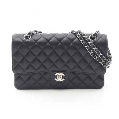 Chanel Shoulder Bag Quilted Double Flap Black Caviar Leather Chain