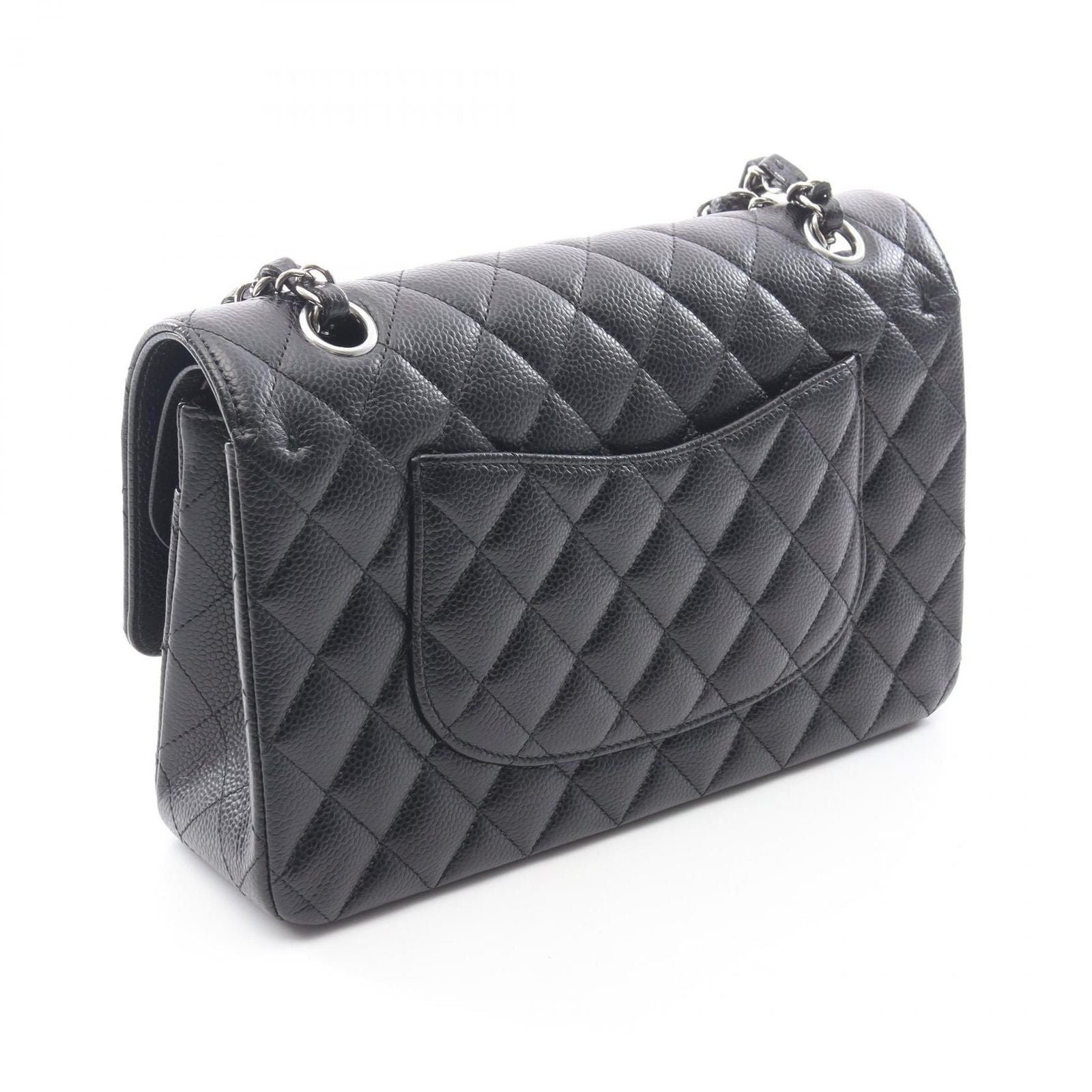 Chanel Shoulder Bag Quilted Double Flap Black Caviar Leather Chain — view 2