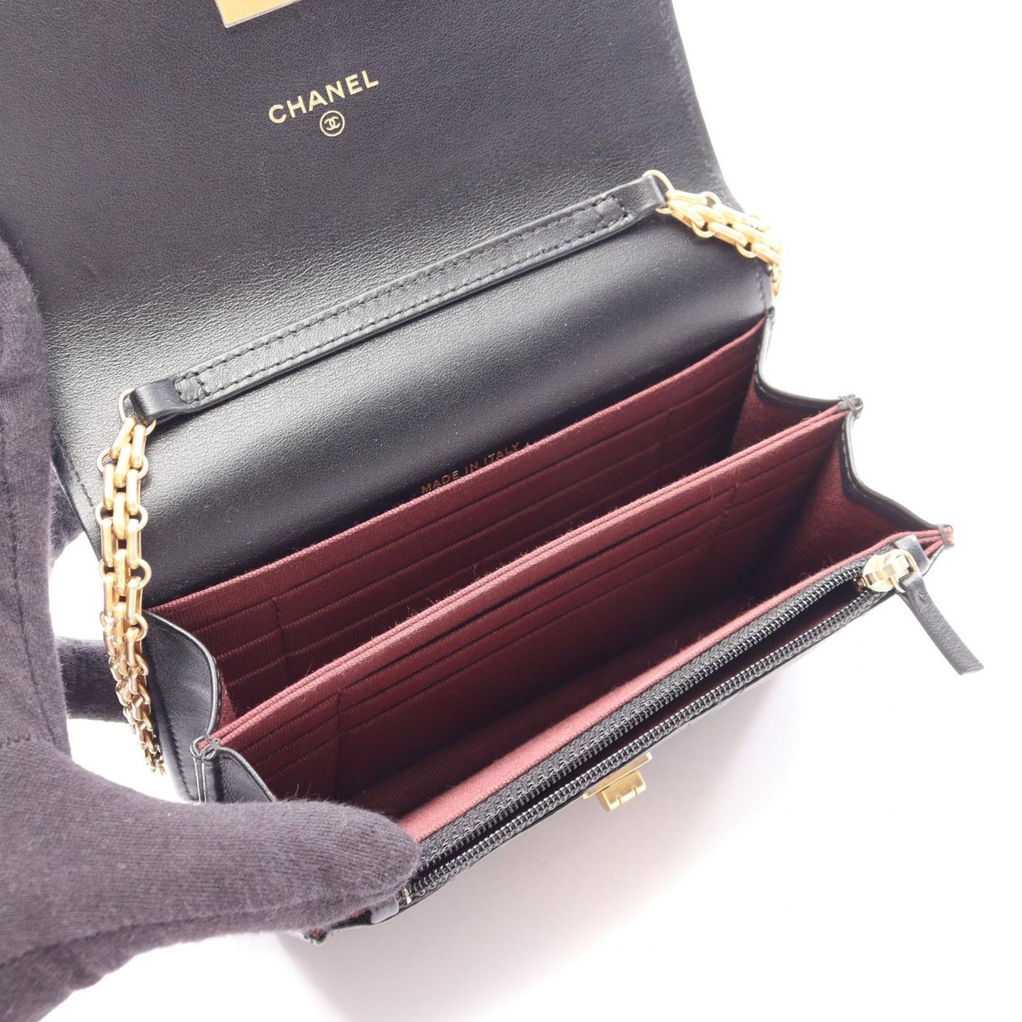 Chanel Shoulder Bag 2.55 Quilted Mini Black Calf Chain Wallet — view 3