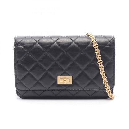 Chanel Shoulder Bag 2.55 Black Leather Quilted Chain Wallet