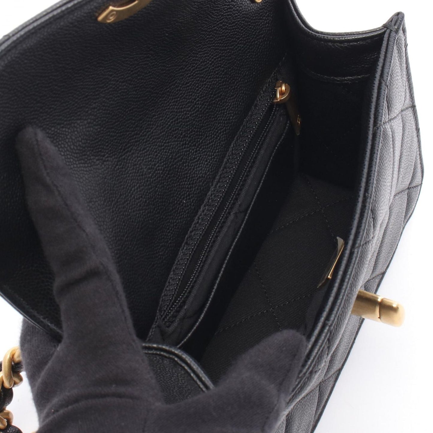 Chanel Shoulder Bag Quilted Small Flap Black Caviar Leather Chain — view 3