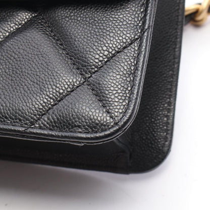 Chanel Shoulder Bag Quilted Small Flap Black Caviar Leather Chain — view 9