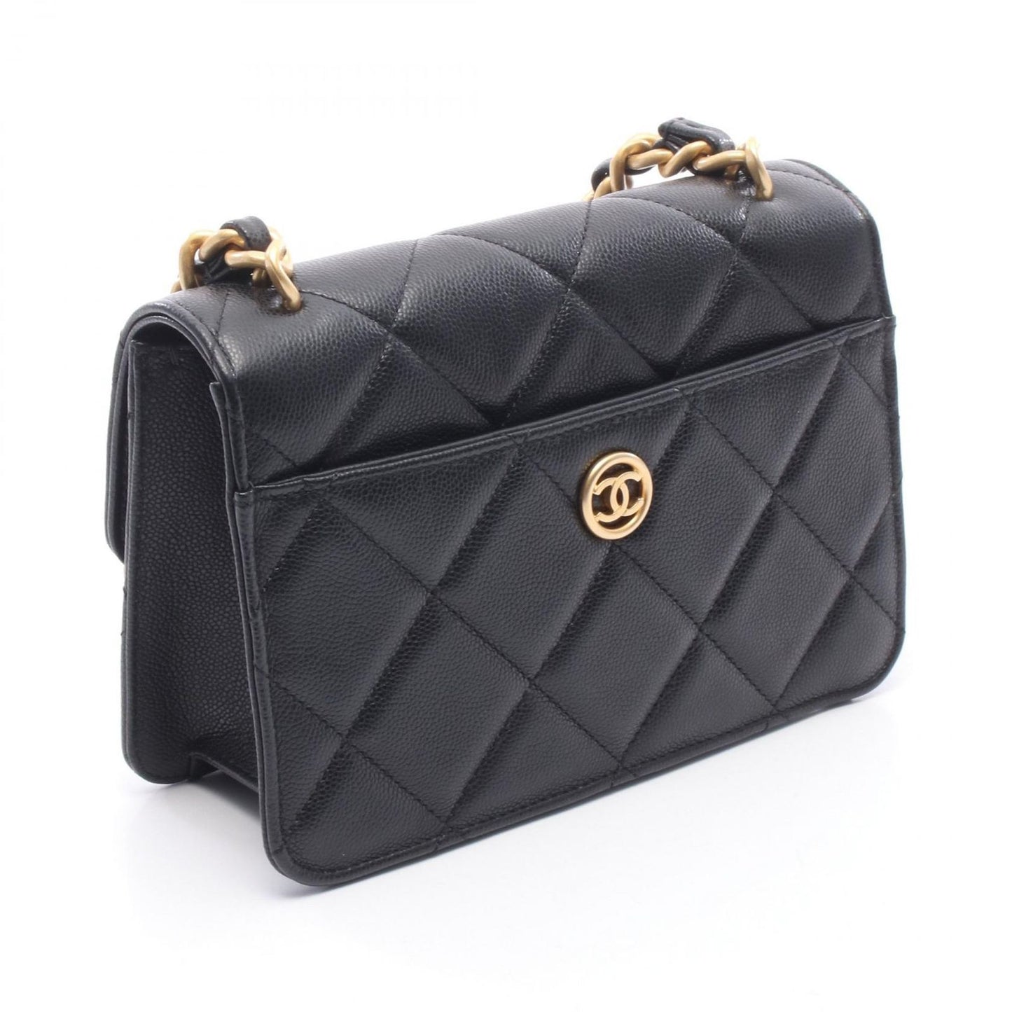 Chanel Shoulder Bag Quilted Small Flap Black Caviar Leather Chain — view 2