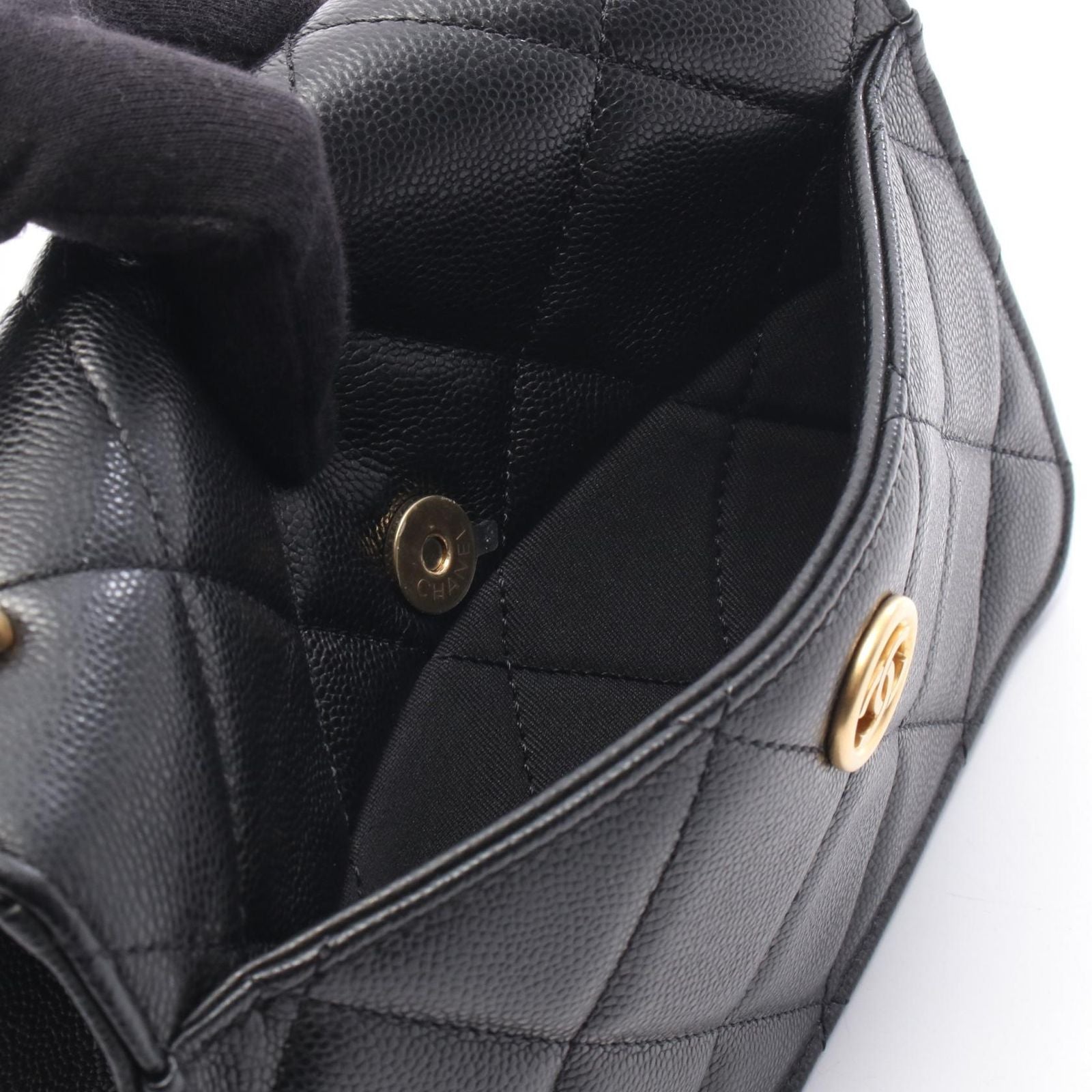 Chanel Shoulder Bag Quilted Small Flap Black Caviar Leather Chain — view 6