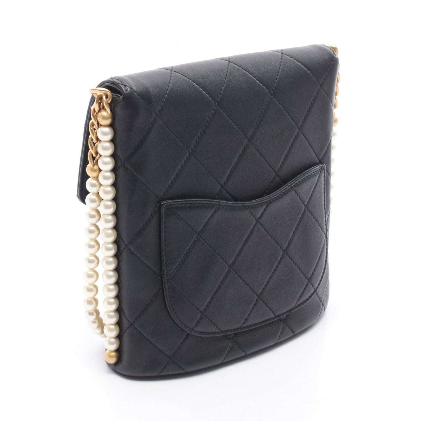 Chanel Shoulder Bag Quilted Faux Pearl Bag Black Leather Chain — view 2