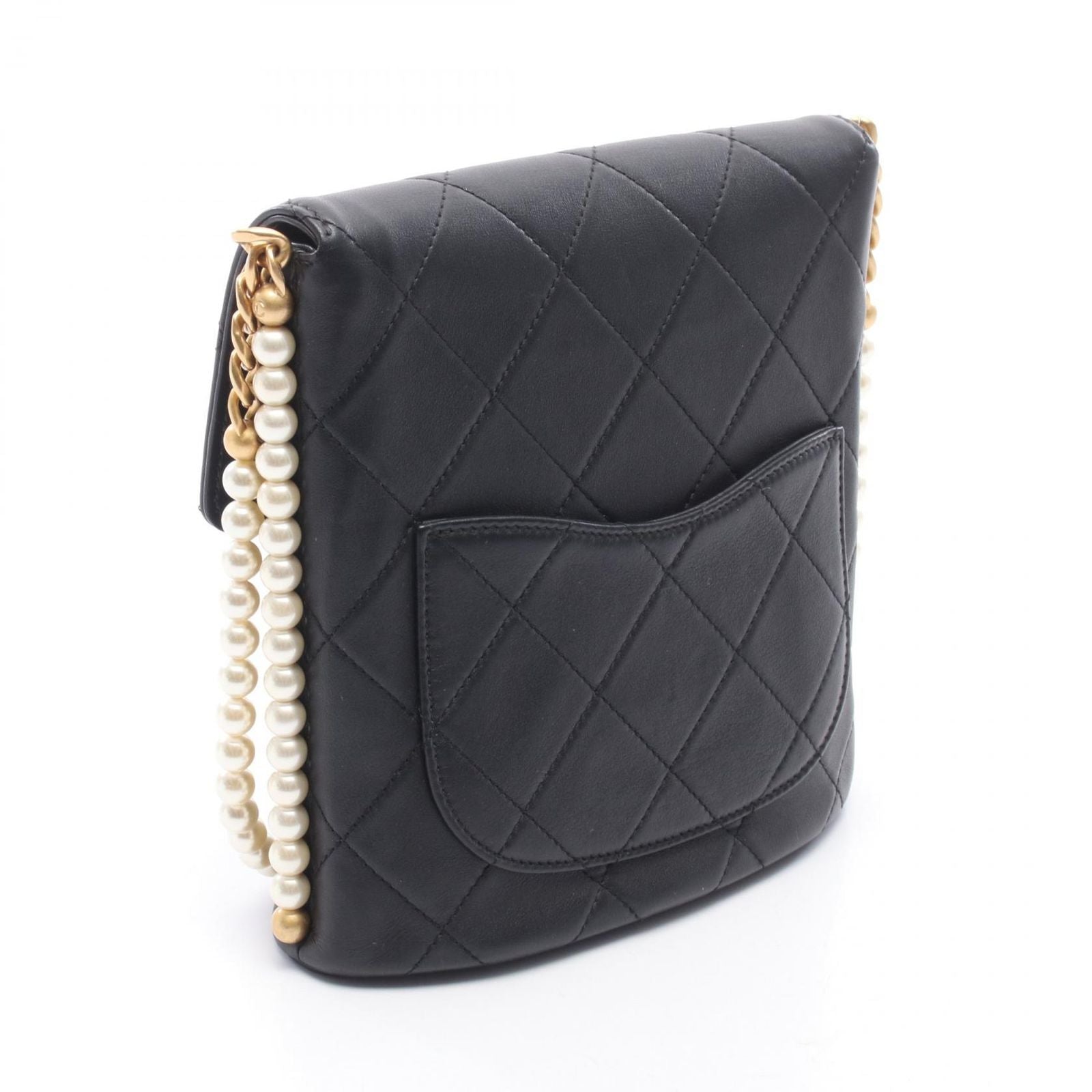 Chanel Shoulder Bag Quilted Faux Pearl Bag Black Leather Chain — view 2
