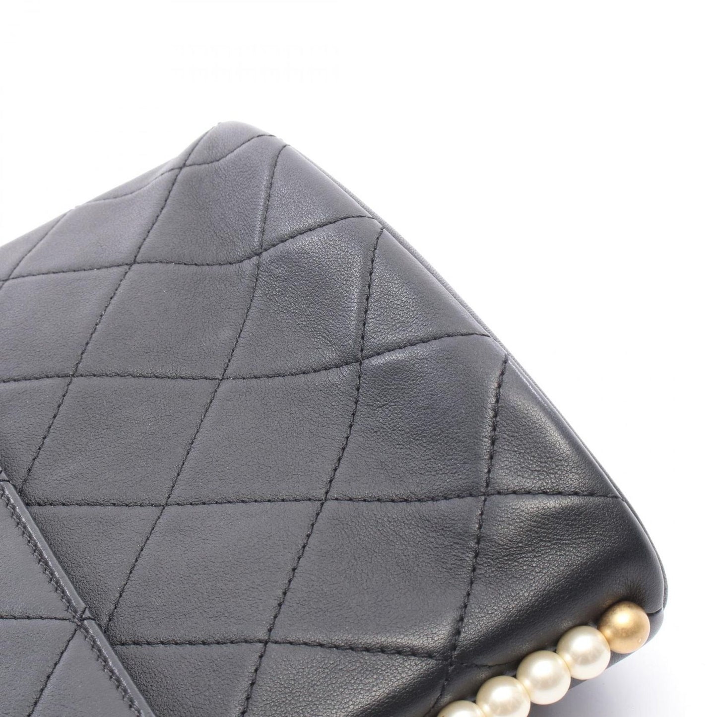 Chanel Shoulder Bag Quilted Faux Pearl Bag Black Leather Chain — view 9