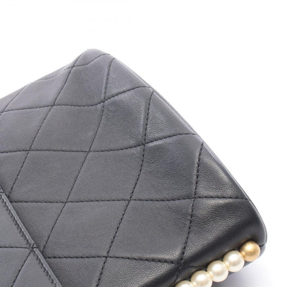 Chanel Shoulder Bag Quilted Faux Pearl Bag Black Leather Chain — view 9