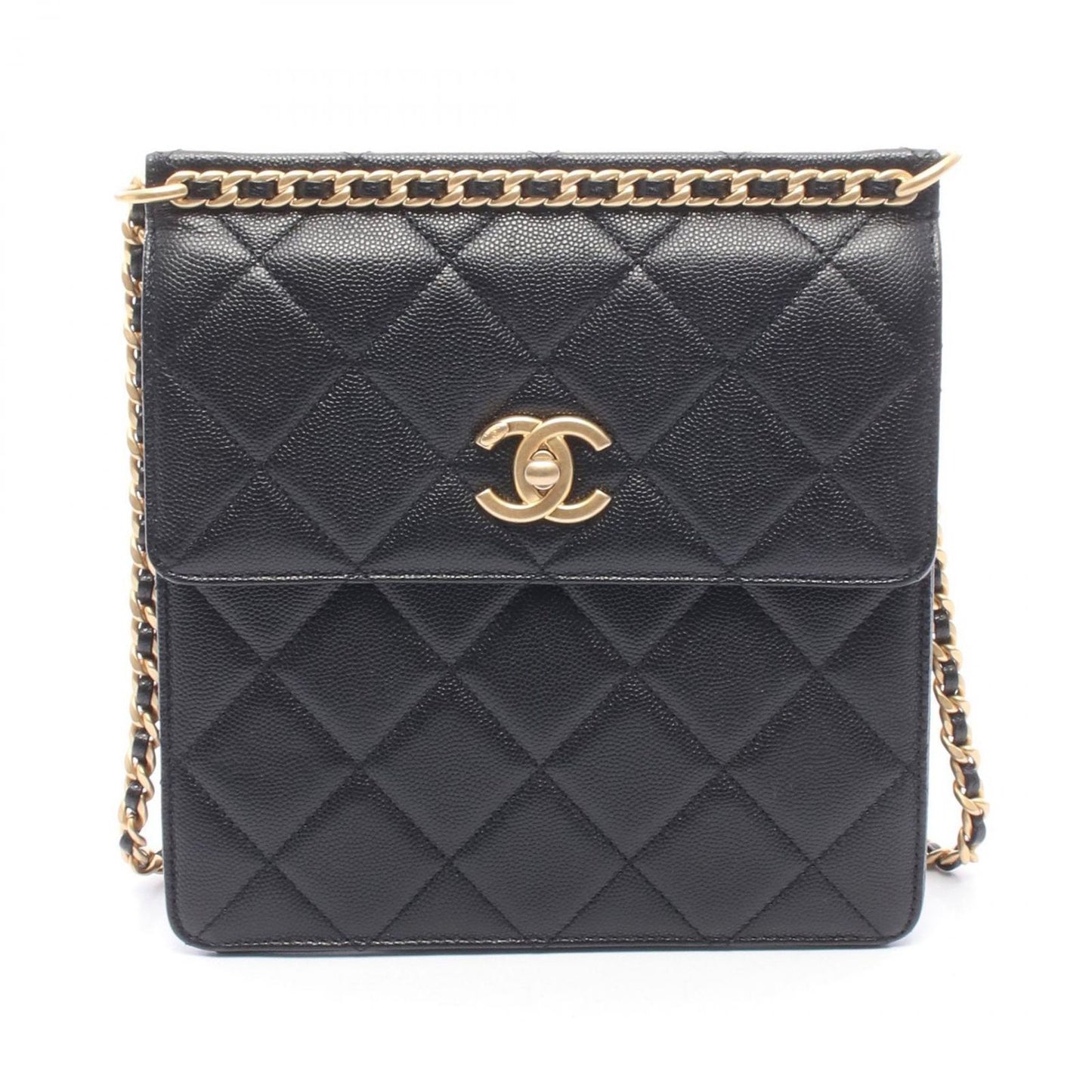 Chanel Backpack Quilted Black Caviar Leather Square Chain