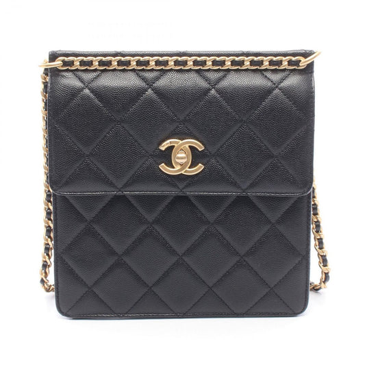 Chanel Backpack Quilted Black Caviar Leather Square Chain