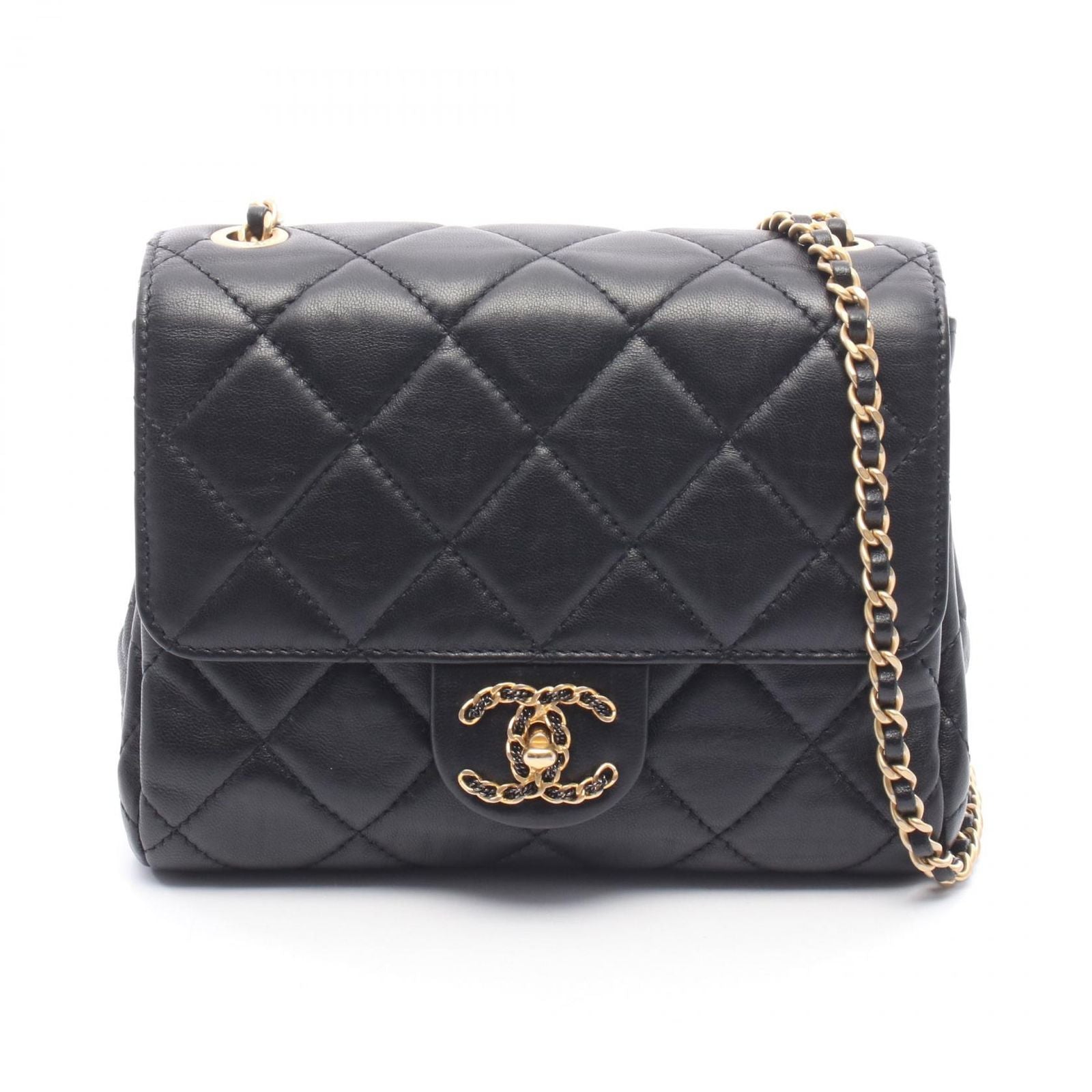 Chanel Shoulder Bag Quilted Small Flap Black Lambskin Chain